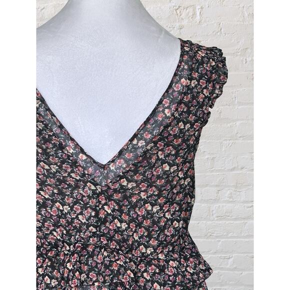 American Eagle Black Floral Semi Sheer Cami Tank Top XS S Dark Fairy Boho Summer - Picture 8 of 12
